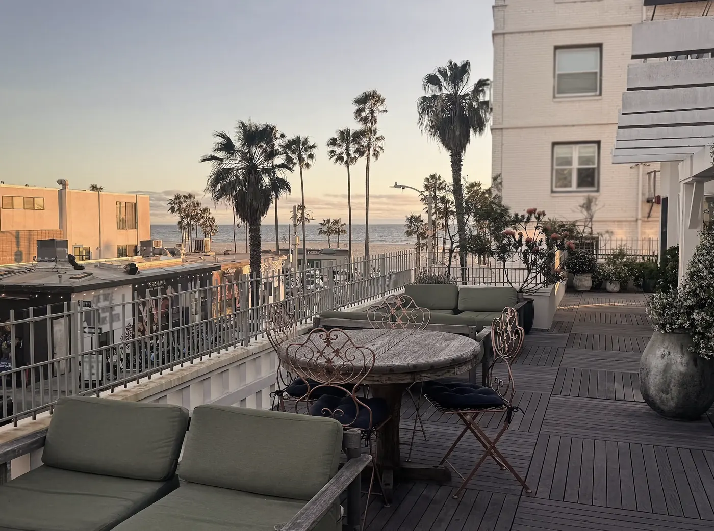 The rooftop deck at Gjelina Hotel at golden hour
