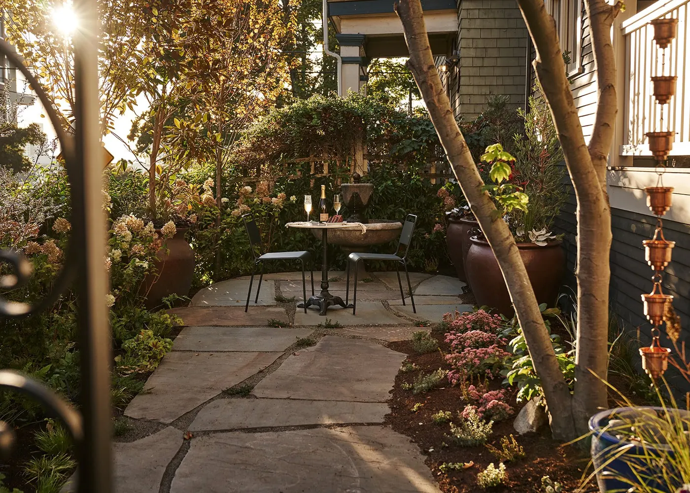 The garden patio at Harry's Guest House